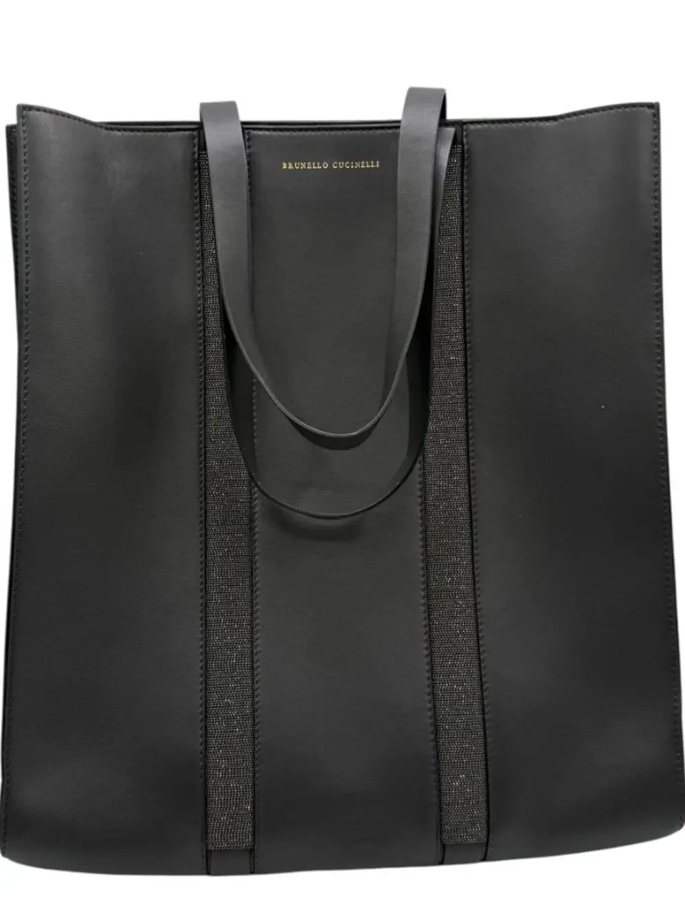 Brunello Cucinelli Graphite Gray Leather Tote with Monili Bead Trim